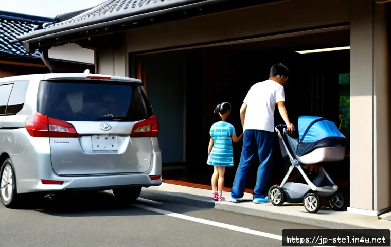 크라이슬러 퍼시피카의 가족용 차량 적합성 - Photorealistic modern family minivan suitability scene, spacious unbranded silver minivan parked bes...